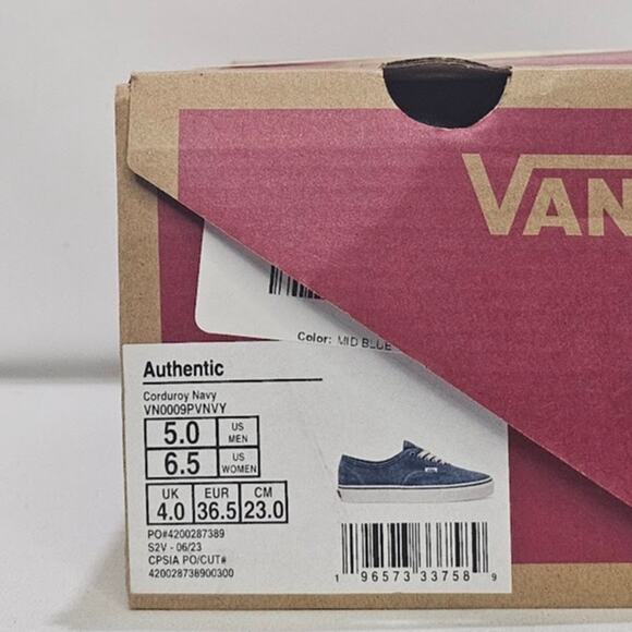 Vans Unisex Authentic Navy Corduroy Lace Up Sneaker Women's Size 6.5 Navy NWT - Picture 9 of 9